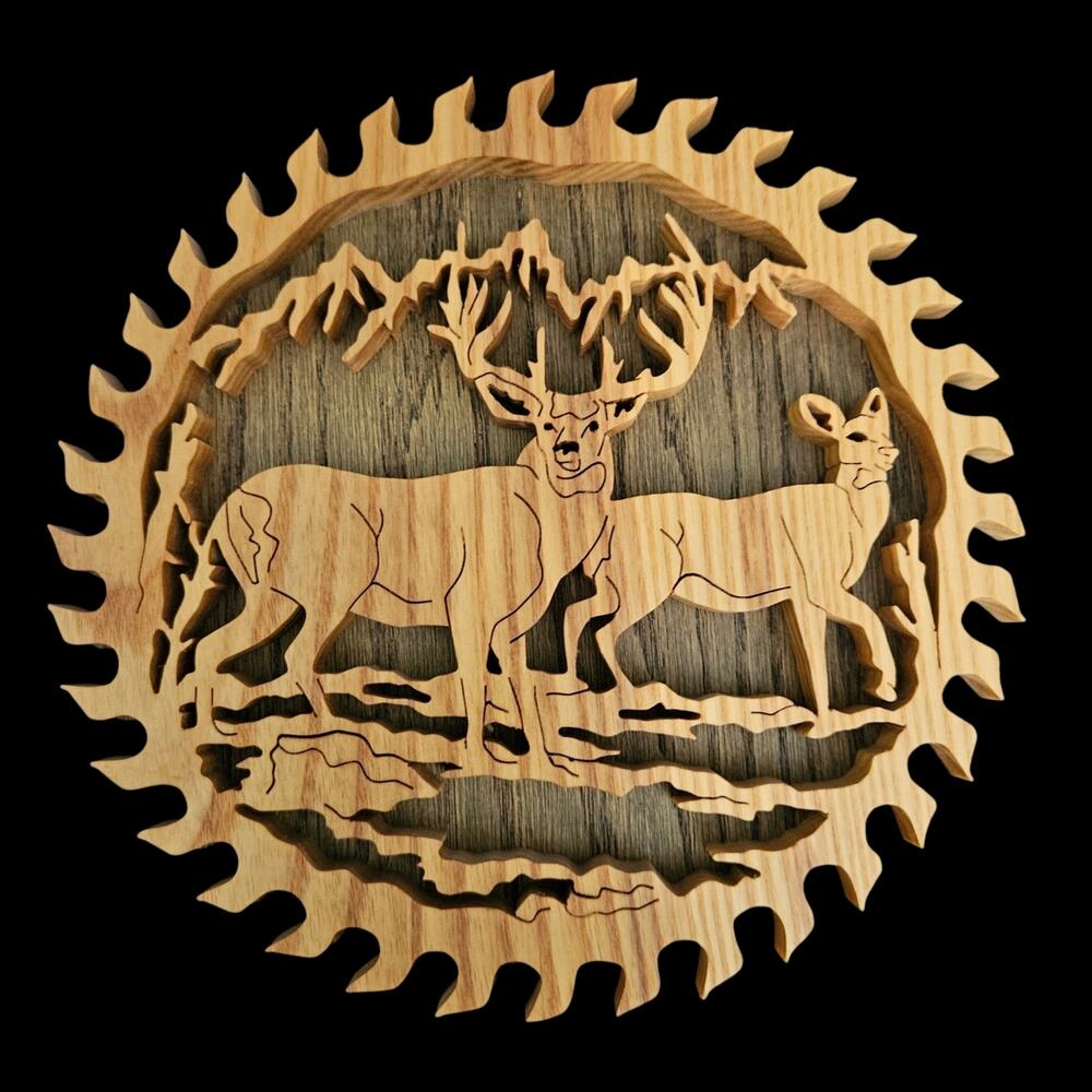 Handmade Scroll Saw Deer Buck Doe Wildlife Rustic Wood Wall Art Plaque
